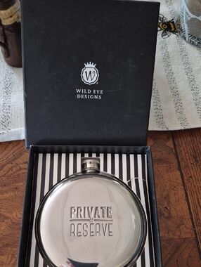 Silver ‘Private Reserve’ Round Hip Flask
